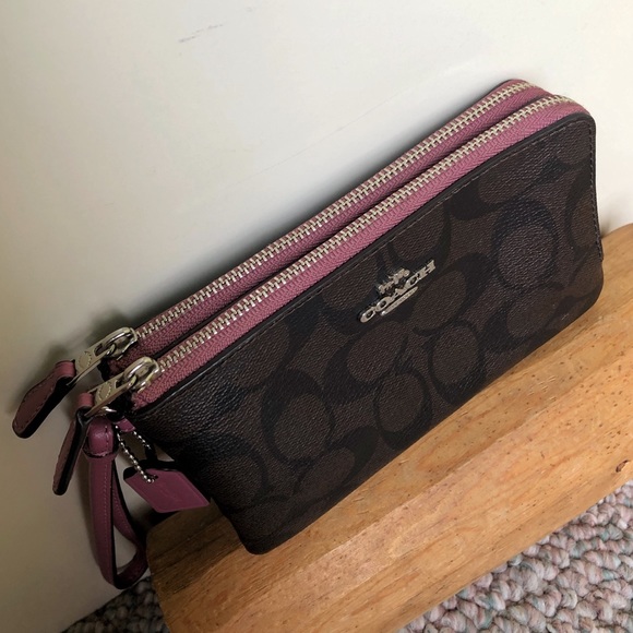 COACH brown and pink wristlet clutch wallet - Picture 2 of 6